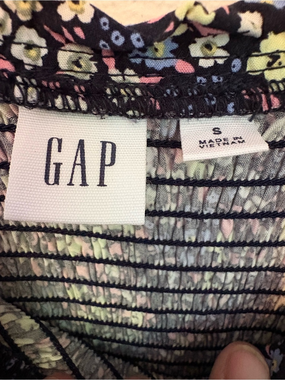 GAP Navy Floral Smocked Midi Dress with Puff Sleeves Cottagecore EUC Size S - Picture 9 of 14